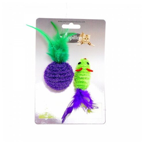  Papillon         5+4,  (Cat toy mouse 5 cm and ball 4 cm with feather on card) 240051 | Cat toy mouse 5 cm and ball 4 cm with feather on card, 0,016    -     , -,   