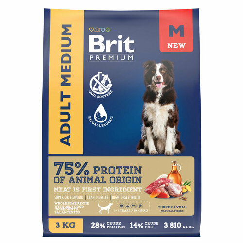  Brit Premium Dog Adult Medium        (10-25 ),     - 3    -     , -  