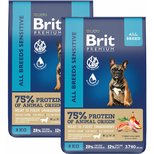  BRIT PREMIUM DOG ADULT SENSITIVE             (8 + 8 )   -     , -  