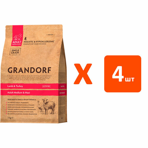  GRANDORF SINGLE GRAIN DOG ADULT MEDIUM & MAXI TURKEY           (3   4 )   -     , -  