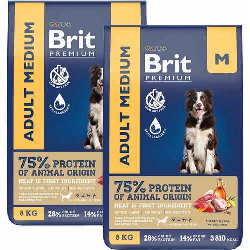  BRIT PREMIUM DOG ADULT MEDIUM          (8 + 8 )   -     , -  