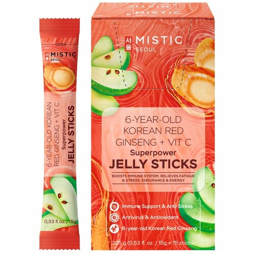  MISTIC 6-YEAR OLD KOREAN RED GINSENG+VIT C SUPERPOWER JELLY STICKS, 15pcs*15g/box     6-      -     , -  