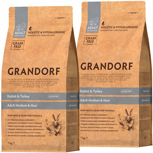  GRANDORF GRAIN FREE DOG ADULT MEDIUM & MAXI RABBIT & TURKEY            (1 + 1 )   -     , -  