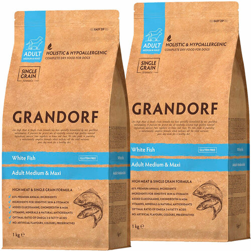  GRANDORF SINGLE GRAIN DOG ADULT MEDIUM & MAXI WHITE FISH            (1 + 1 )   -     , -  