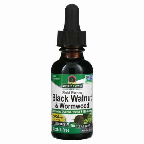  Nature s Answer, Black Walnut & Wormwood, Fluid Extract, Alcohol-Free, 2,000 mg, 1 fl oz (30 ml)   -     , -  