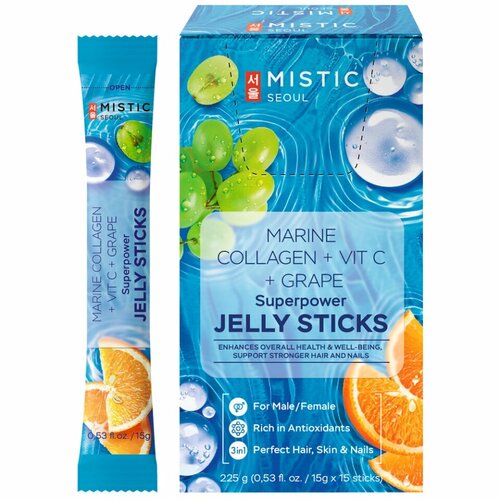  MISTIC MARINE COLLAGEN + VIT C + GRAPE SUPERPOWER JELLY STICKS, 15pcs*15g/box c            -     , -  