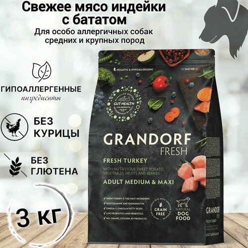      GRANDORF Fresh Dog Adult Med&Maxi Turkey&Sweet Potato (          ) 3    -     , -  