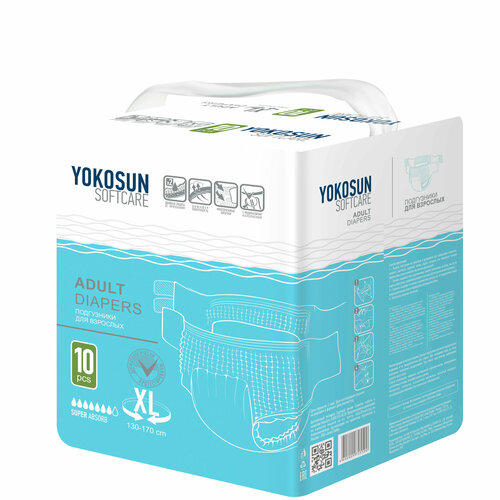 ���� ���������� ��� �������� YokoSun Softcare Adult diapers, XL, 7 ������, 130-170 ��, 1 ��. �� 10 ��., ������ ������