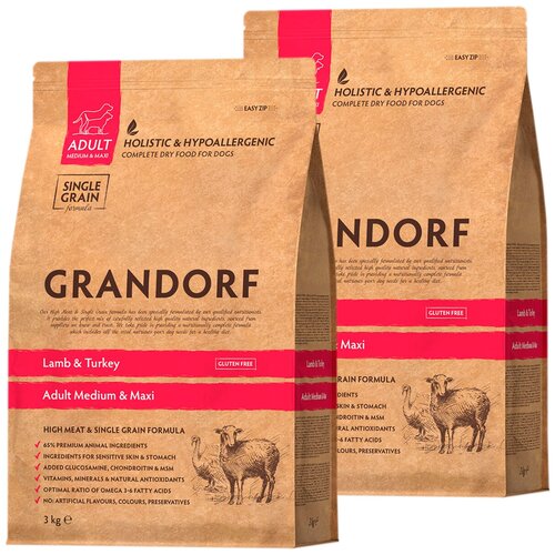  GRANDORF SINGLE GRAIN DOG ADULT MEDIUM & MAXI TURKEY           (3 + 3 )   -     , -,   