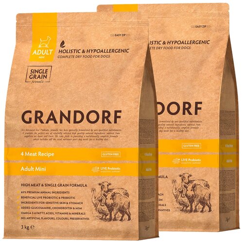  GRANDORF SINGLE GRAIN DOG ADULT MINI 4 MEAT RECIPE       4    , ,    (3 + 3 )   -     , -  