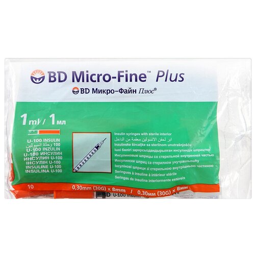 ���� ����� ����������� BD Micro-Fine Plus U-100 ����������������, 8 �� x 0.3 ��, ������: 30G, 1 ��, 10 ��., ������ ������