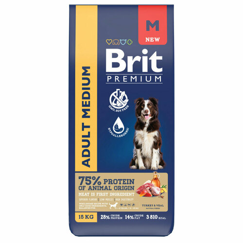  Brit Premium Dog Adult Medium        (10-25 ),     - 15    -     , -  