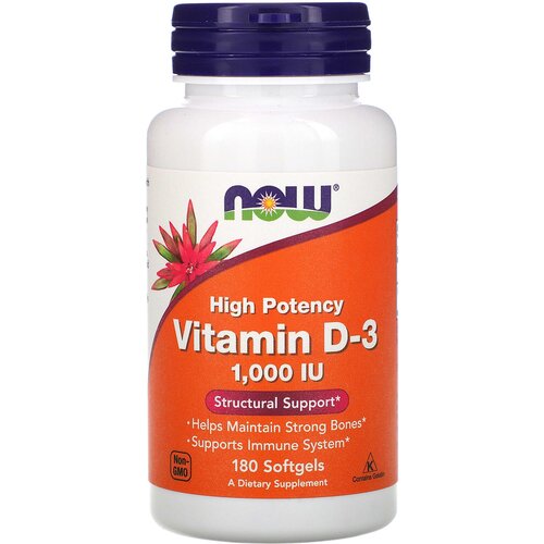 ���� NOW ������� D3, Vitamin D-3, 25 ��� (1000 IU), 180 ������, ������ ������