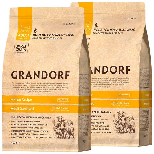  GRANDORF SINGLE GRAIN CAT ADULT STERILISED 4 MEAT RECIPE     , ,    (0,4 + 0,4 )