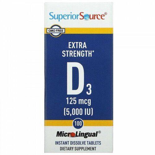  Superior Source, Extra Strength D3, 125 mcg (5,000 IU), 100 MicroLingual Instant Dissolve Tablets   -     , -  