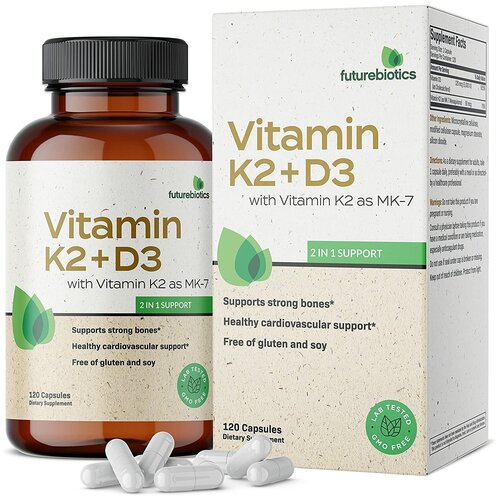  FutureBiotics, Vitamin K2 + D3 with Vitamin K2 as MK-7, 120 Capsules   -     , -  