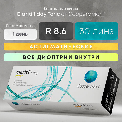    CooperVision Clariti 1 day toric., 30 ., R 8,6, D -6,5,CYL:-1,75,A:20, ADD: +1.00 D, , 1 .,  