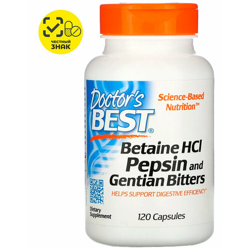 ���� Doctor's Best, Betaine HCL Pepsin and Gentian Bitters, �������� �� ������ ������������, ������� � ���������, 650 ��, 120 ������, ������ ������