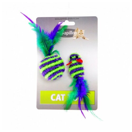  Papillon         5+4    (Cat toy mouse 5 cm and ball 4 cm with feather on card) 240050 | Cat toy mouse 5 cm and ball 4 cm with feather on card, 0,016 