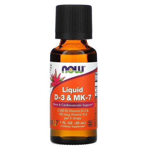 ���� ������� NOW Liquid Vit D-3 & Mk-7, 100 �, 30 ��, ������ ������
