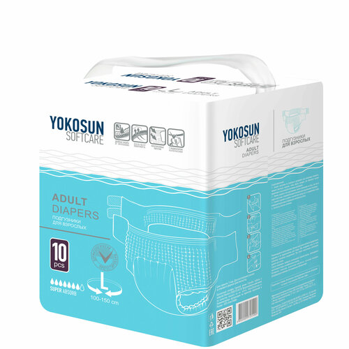 ���� ���������� ��� �������� YokoSun Softcare Adult diapers, L, 7 ������, 100-150 ��, 1 ��. �� 10 ��., ������ ������