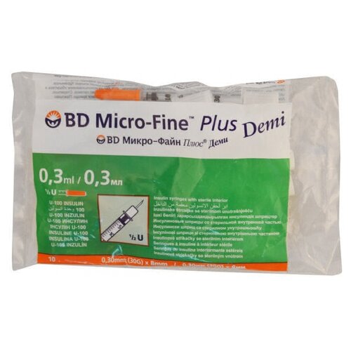 ���� ����� ����������� BD Micro-Fine Plus Demi U-100 ����������������, 8 �� x 0.3 ��, ������: 30G, 0.3 ��, 10 ��., ������ ������