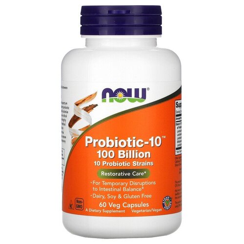  NOW Foods, Probiotic-10 100 Billion, 60 Veg Capsules, -10, 100 , 60     -     , -  