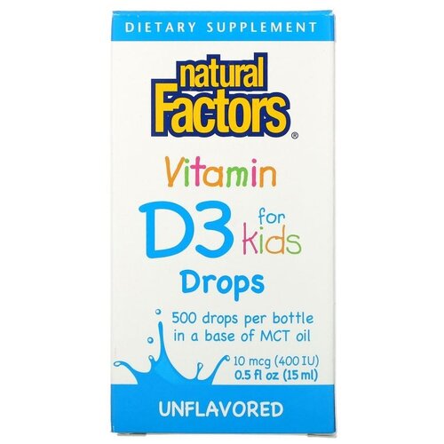 ���� ����� Natural Factors Vitamin D3 for Kids, 90 �, 15 ��, 400 ��, 500 ��., ������ ������