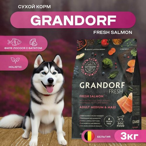    GRANDORF Fresh Dog Adult MED&MAXI Salmon&Sweet Potato            , 3    -     , -  