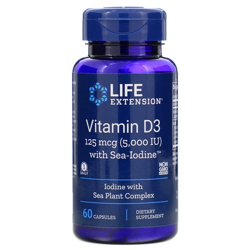���� ������� Life Extension Vitamin D3 with Sea-Iodine, 50 �, 5000 ��, 60 ��., ������ ������