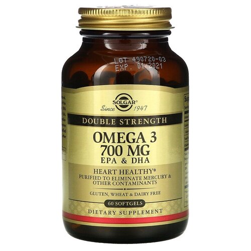  Solgar, Omega-3, EPA & DHA, Double Strength, 700 mg, 60 Softgels   -     , -  