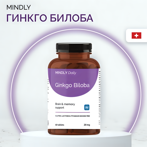 ���� ������ ������ � B3 ��� ��� � ������� ���, 60 ������, (20 �� � 5 ��), MINDLY Daily Ginkgo Biloba, ���������� �������� ��� �������, ������ ������