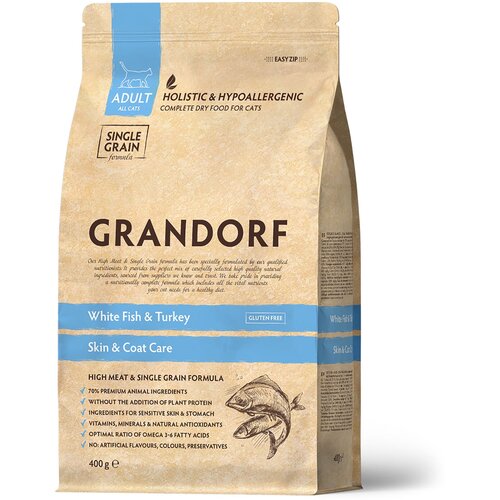  GRANDORF SINGLE GRAIN CAT ADULT SKIN & COAT CARE WHITE FISH & TURKEY               (0,4 )   -     , -  