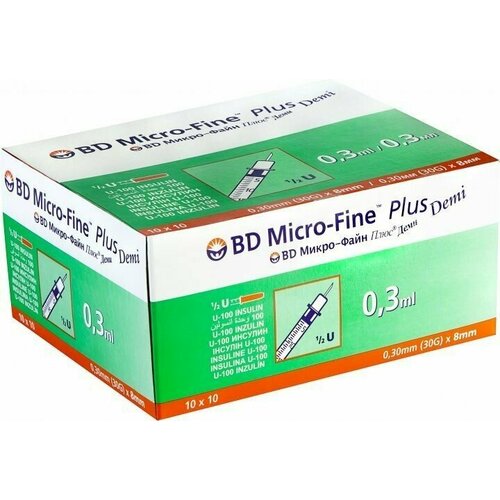    0.3     U100 BD Micro-Fine Plus DEMI 30G 0,3 x 8 , Becton Dickinson 50    -     , -  