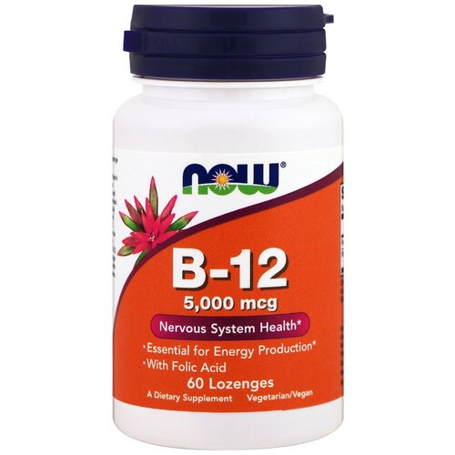  NOW Vitamin B-12 5000 mcg+Folic Acid 60 loz   -     , -  